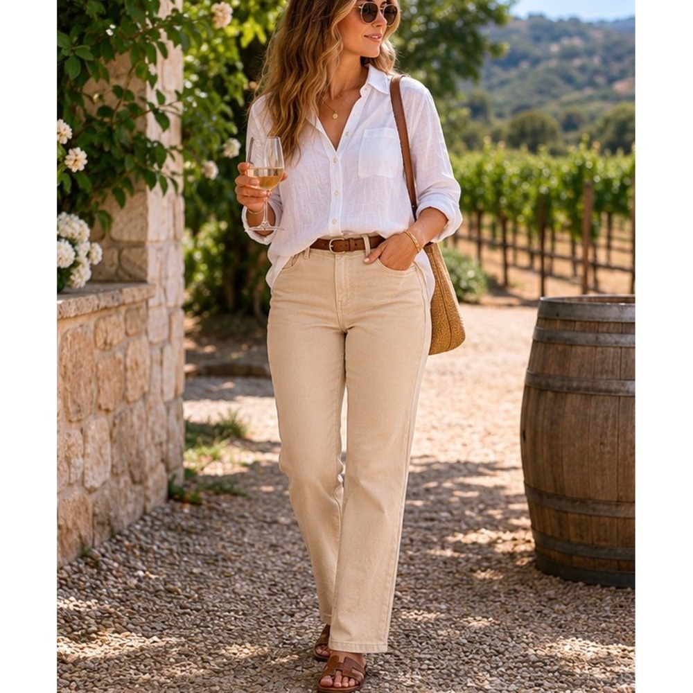 NYDJ Beige Straight Leg High-Rise Pants